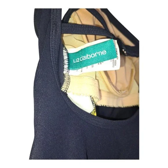 Vintage Liz Claiborne Blue Yellow Racer Stripe Open Back One Piece Swimsuit USA - Picture 9 of 10